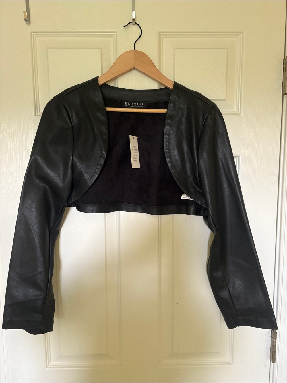 Eloquii Black Faux Leather-Trim Ponte Jacket